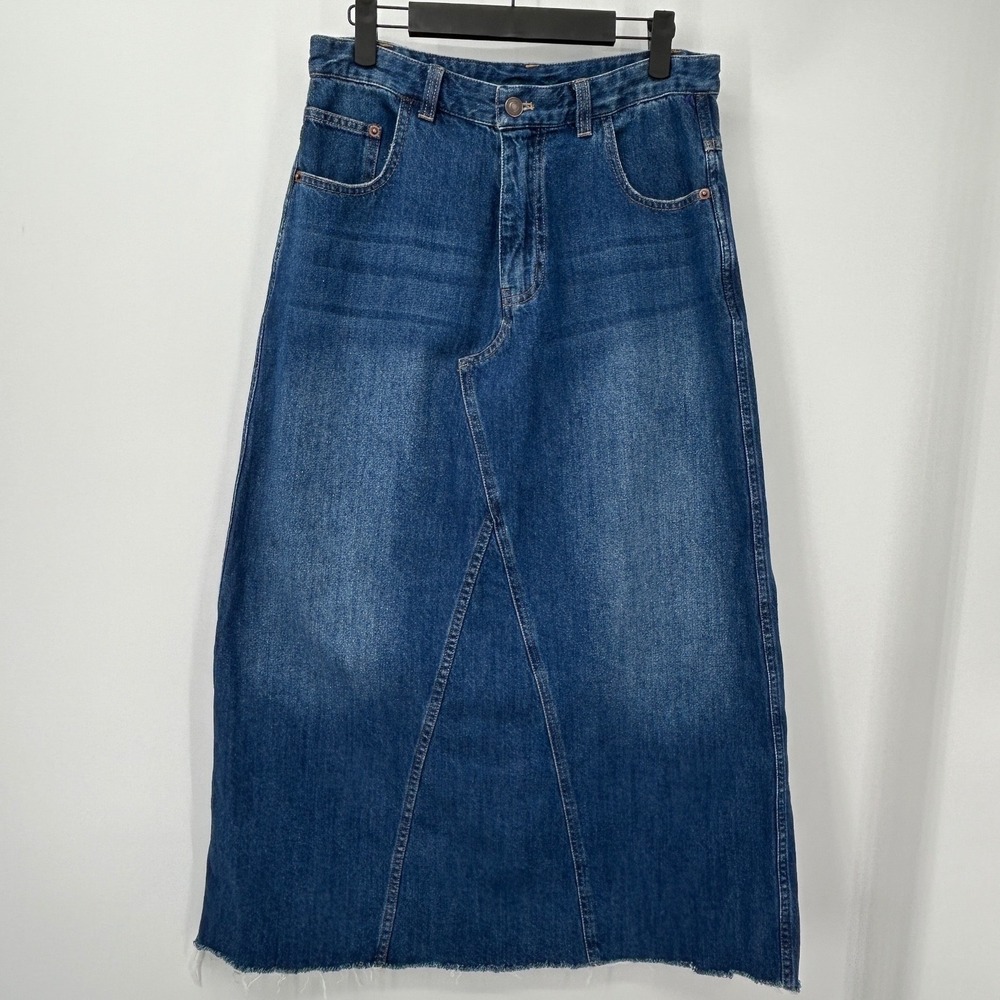 Sundance Womens Blue Denim Maxi Skirt Raw Hem Cotton A-Line Size S Medium Wash